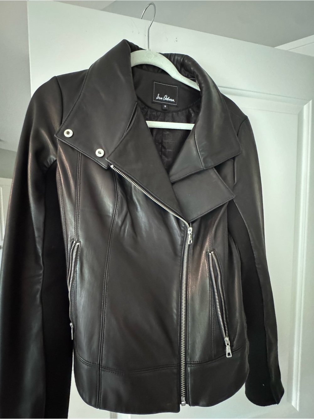 Sam Edelman Black Leather Moto Jacket, size Small.